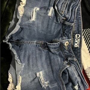 Warehouse Blue Distressed Denim Shorts